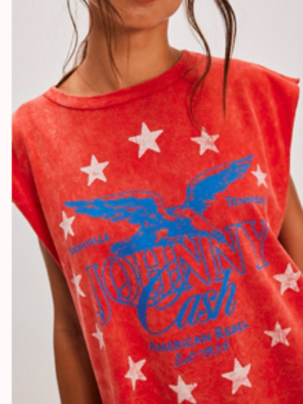 Free People Red Johnny Cash Graphic Tee